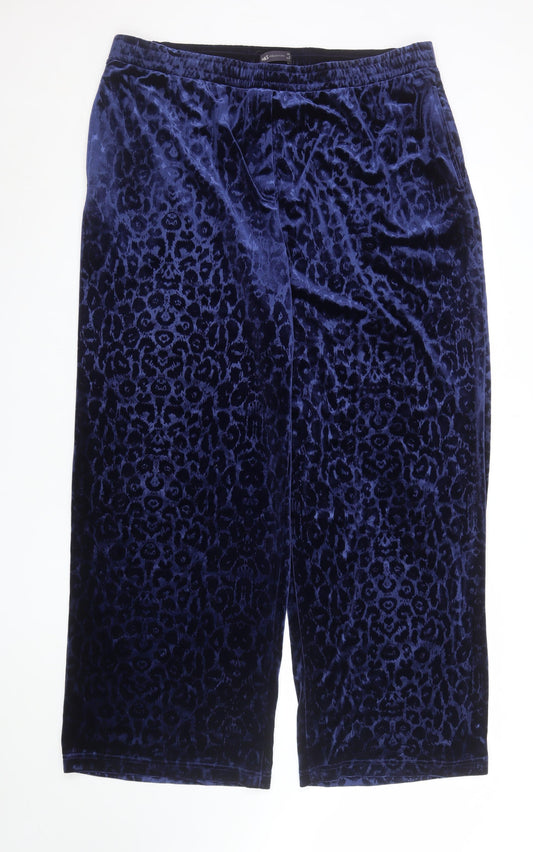 Marks and Spencer Women Blue Animal Print Velvet Cropped Trousers Size 20