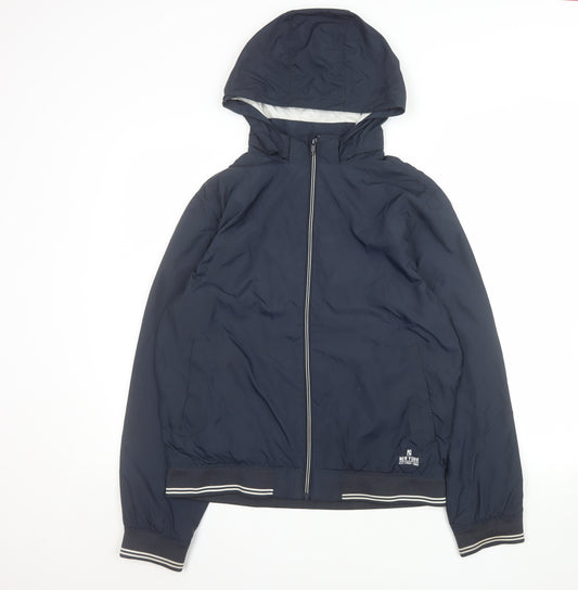 H&M Boys Blue Hooded Windbreaker Jacket 13-14 Years Lined Casual Zip Up