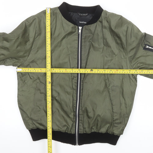Boohoo Women's Green Bomber Jacket UK 8 Full Zip Casual
