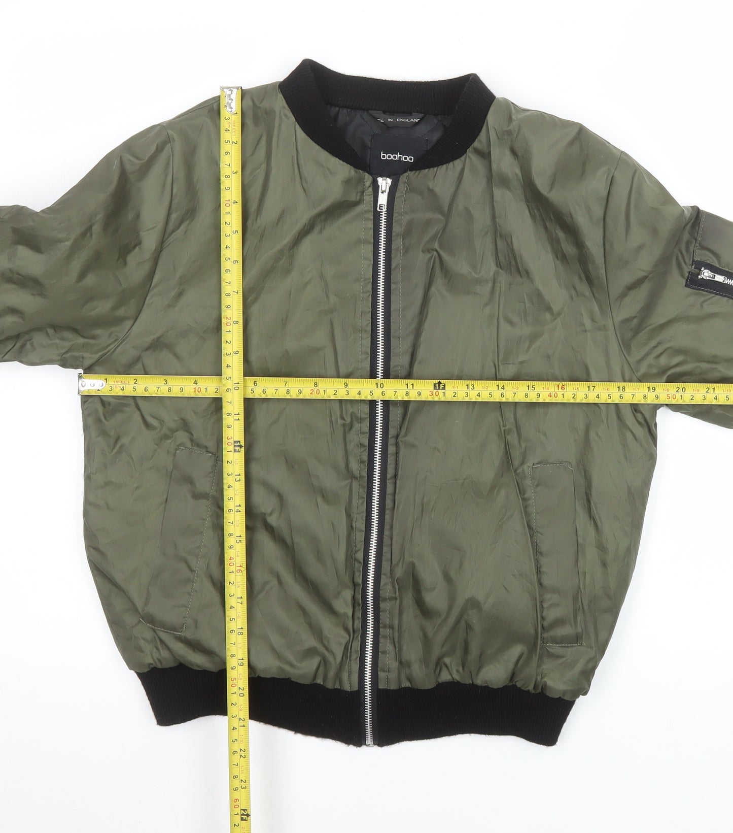 Boohoo Women's Green Bomber Jacket UK 8 Full Zip Casual