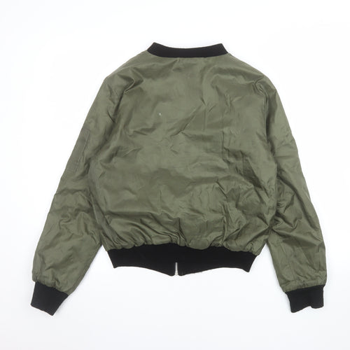 Boohoo Women's Green Bomber Jacket UK 8 Full Zip Casual