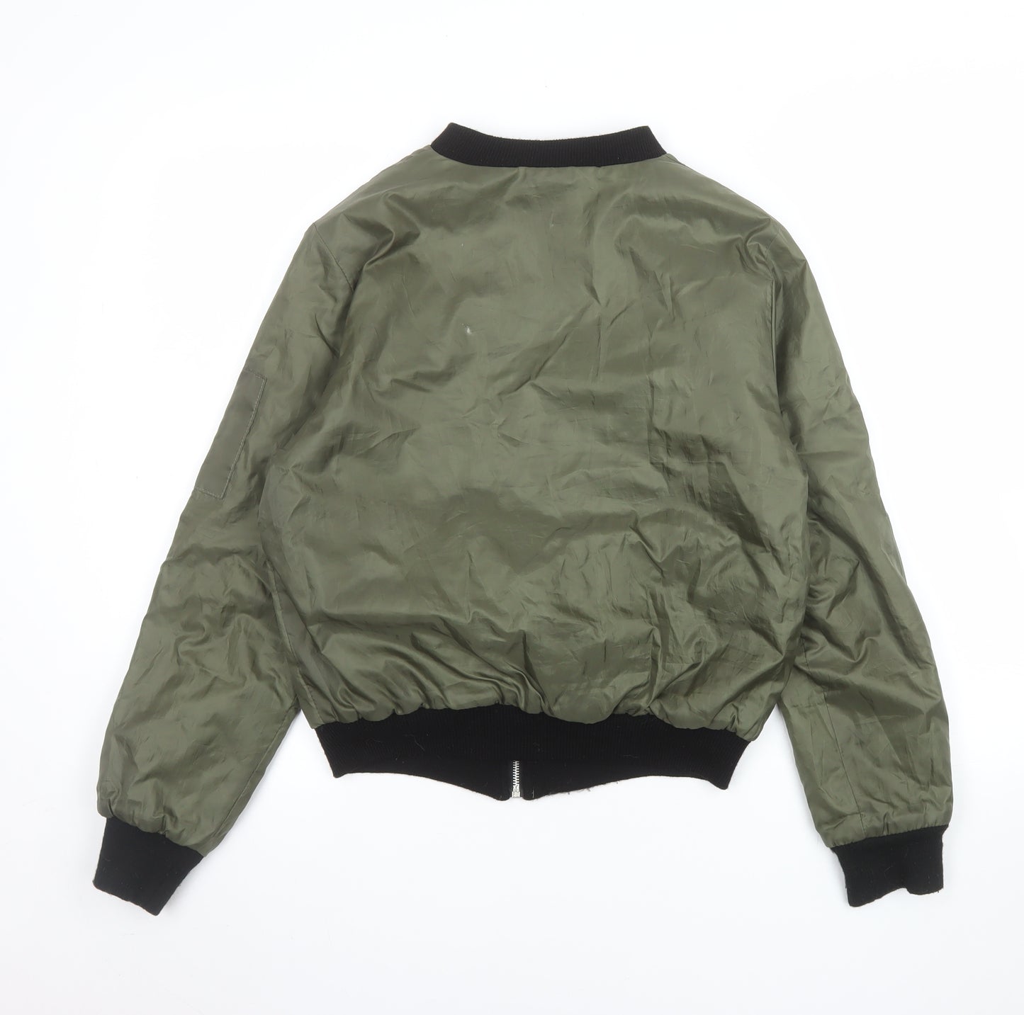 Boohoo Women's Green Bomber Jacket UK 8 Full Zip Casual