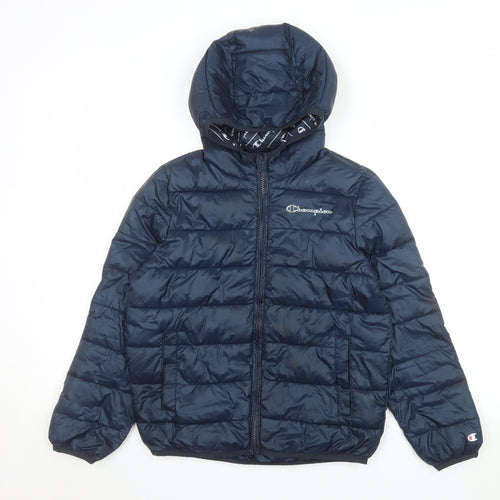 Champion Boys Blue Puffer Jacket Hooded Full Zip 10-11 Years Winter Coat