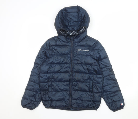 Champion Boys Blue Puffer Jacket Hooded Full Zip 10-11 Years Winter Coat
