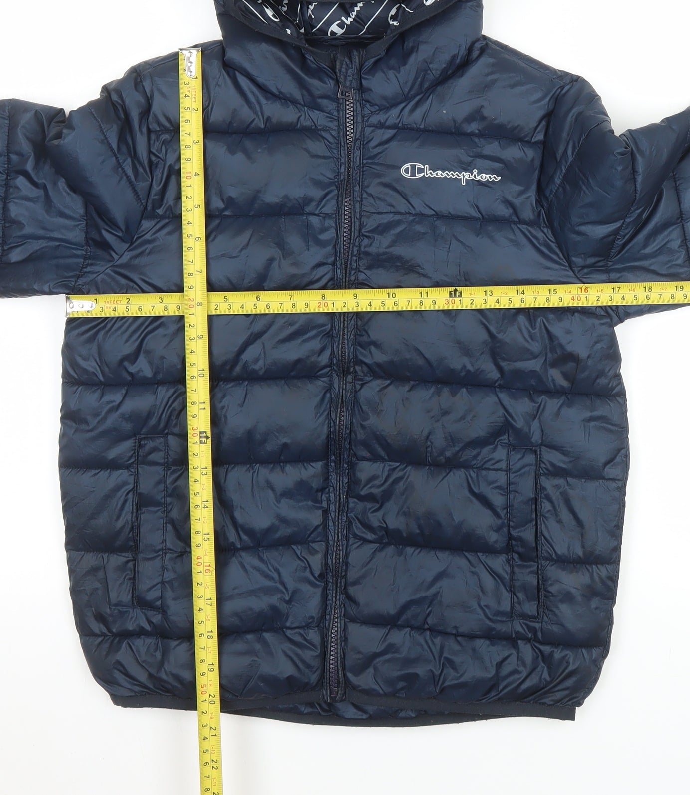 Champion Boys Blue Puffer Jacket Hooded Full Zip 10-11 Years Winter Coat