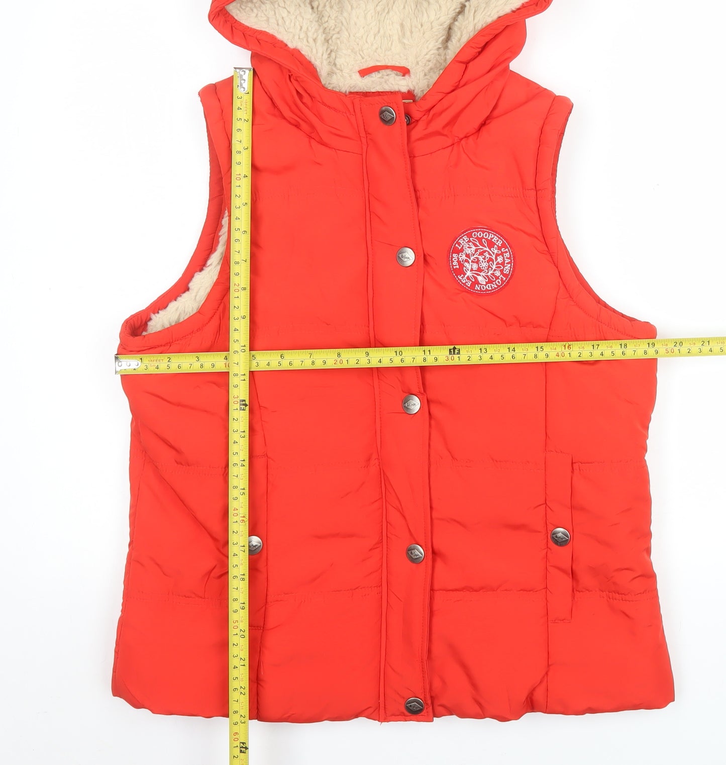 Lee Cooper Women's Red Puffer Hooded Waistcoat Size 16