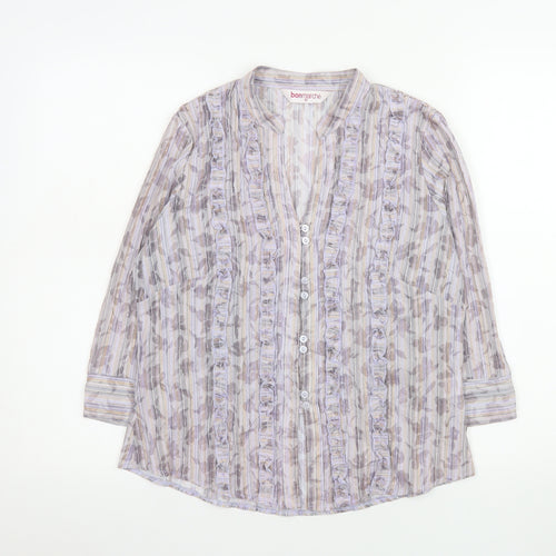 Bonmarché Women’s Multicoloured Ruffle Button 3/4 Sleeve Tunic Blouse Size 12