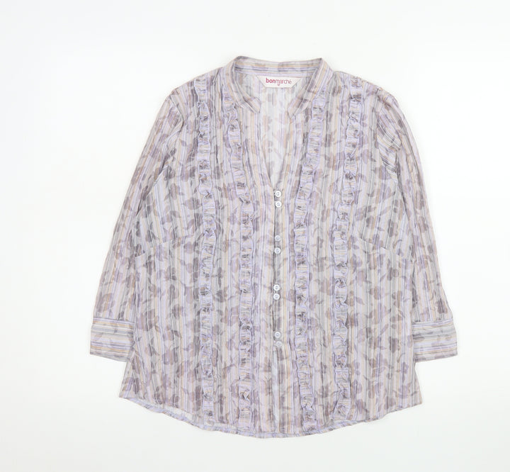Bonmarché Women’s Multicoloured Ruffle Button 3/4 Sleeve Tunic Blouse Size 12