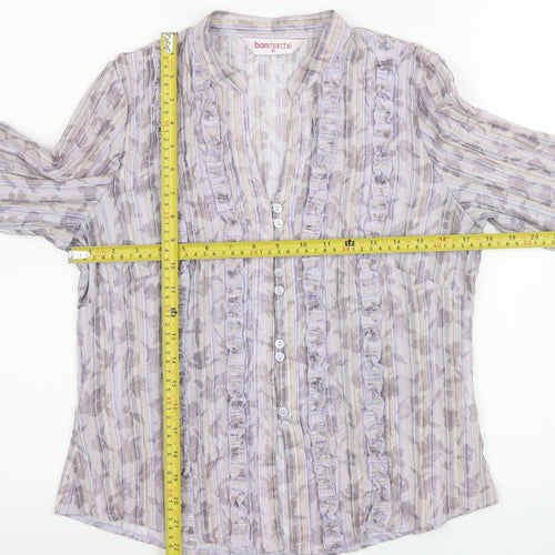 Bonmarché Women’s Multicoloured Ruffle Button 3/4 Sleeve Tunic Blouse Size 12