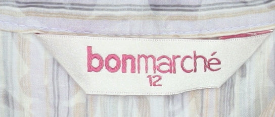 Bonmarché Women’s Multicoloured Ruffle Button 3/4 Sleeve Tunic Blouse Size 12