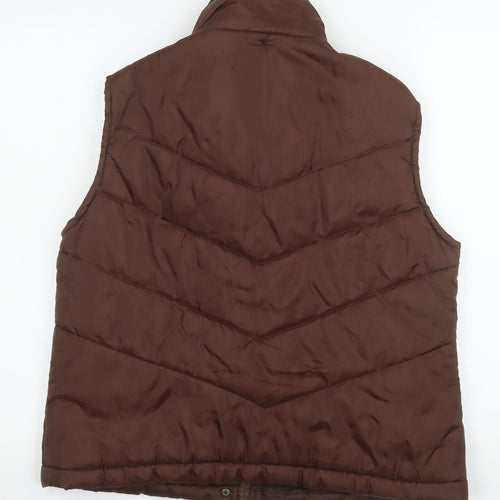 E-vie Women Brown Size 16 Puffer Fur Trim Sleeveless Waistcoat