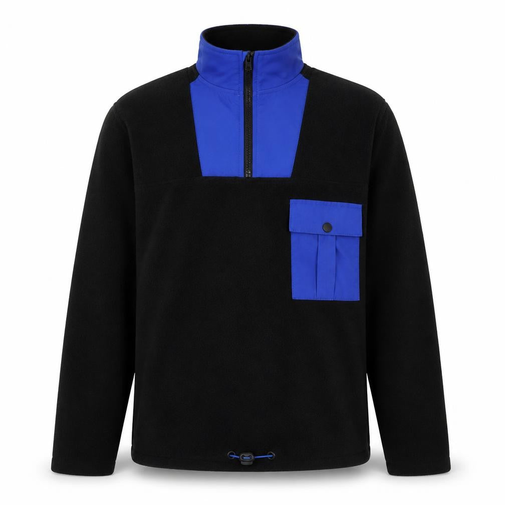 Front view of Another Influence Men's Black Blue Fleece 1/4 Zip Pullover Sweatshirt Small