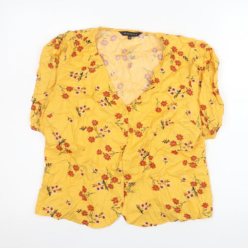 Peacocks Women's Yellow Floral Viscose Tunic Blouse Size 14