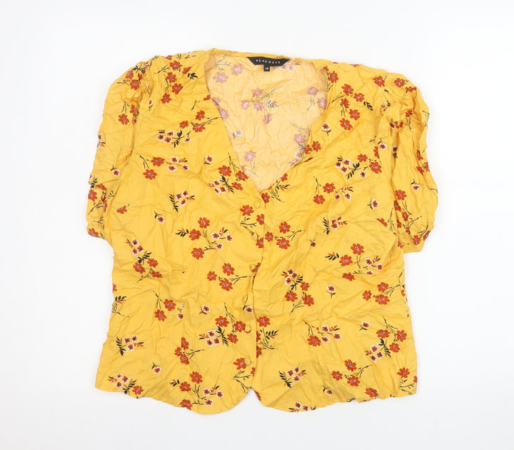 Peacocks Women's Yellow Floral Viscose Tunic Blouse Size 14