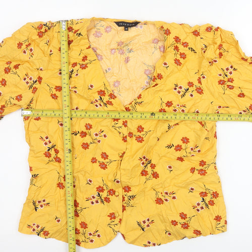 Peacocks Women's Yellow Floral Viscose Tunic Blouse Size 14