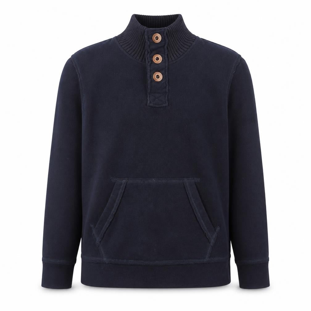 Front view of La Redoute Création Men's Blue Henley Fleece Sweatshirt Medium