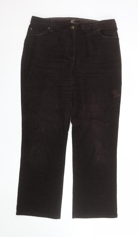 CC Women Brown Corduroy Straight Leg Trousers Size 14