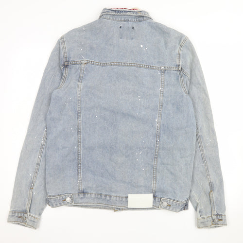 boohooMAN Men's Blue Distressed Denim Jacket Size M