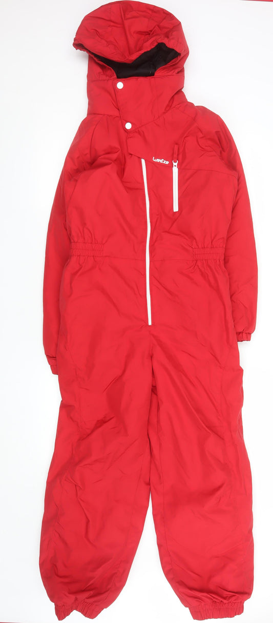Wedze Boys Red 12 Years Ski Snowsuit Hooded Waterproof Insulated Winter Outerwear