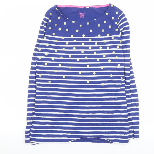 Boden Women Blue Striped Polka Dot Long Sleeve Cotton T-Shirt UK 8