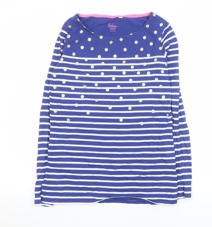 Boden Women Blue Striped Polka Dot Long Sleeve Cotton T-Shirt UK 8