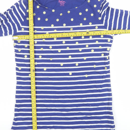 Boden Women Blue Striped Polka Dot Long Sleeve Cotton T-Shirt UK 8