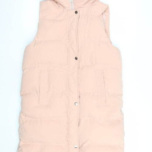 WHITE ICY Women's Pink Hooded Long Puffer Waistcoat Size S