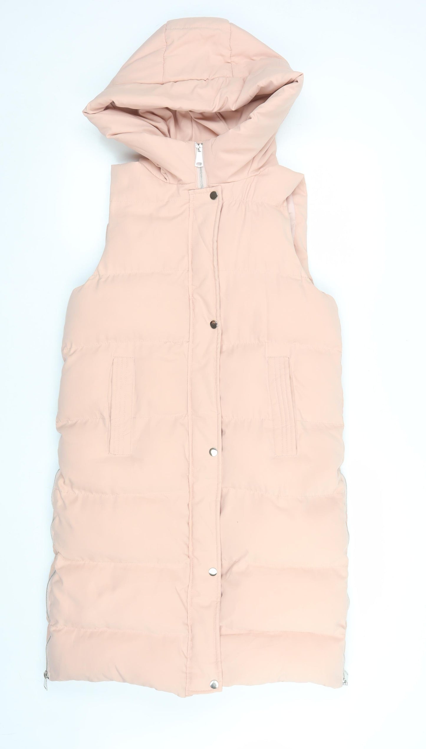 WHITE ICY Women's Pink Hooded Long Puffer Waistcoat Size S