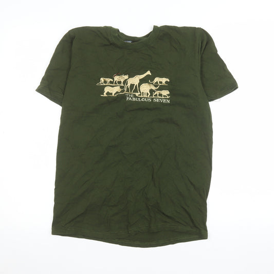 Punch Design Men's Green Small Animal Graphic Cotton T-Shirt