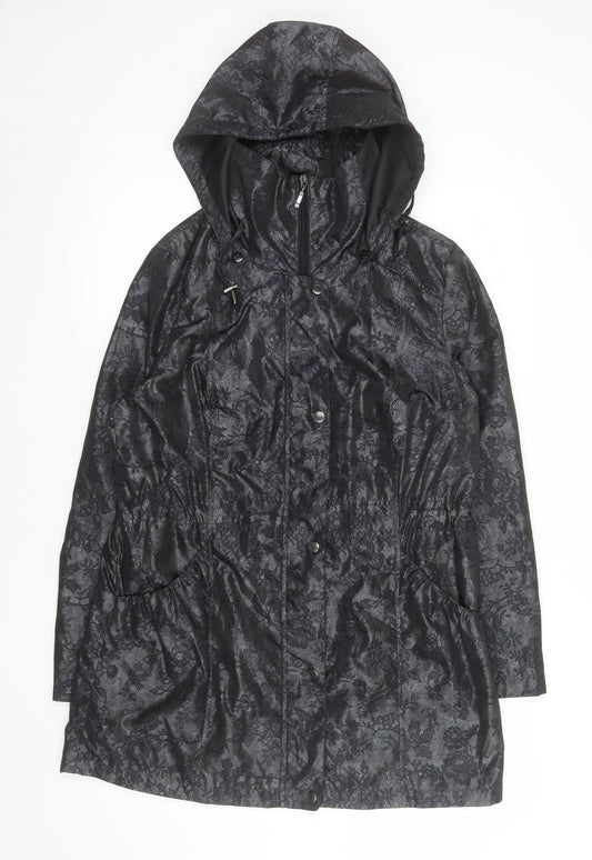 Bonmarché Women's Black Size 14 Hooded Mid-Length Rain Coat