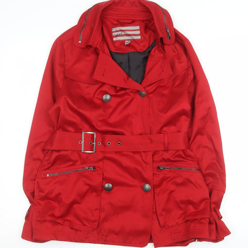 Next Womens Red Belted Trench Coat Size 10 Classic Mid-Length