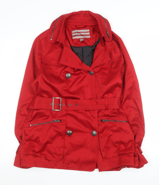 Next Womens Red Belted Trench Coat Size 10 Classic Mid-Length