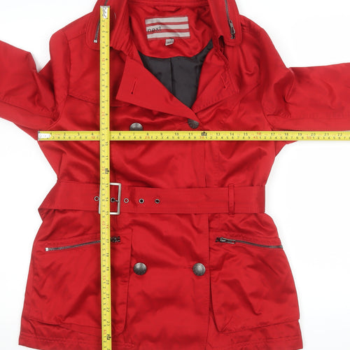Next Womens Red Belted Trench Coat Size 10 Classic Mid-Length
