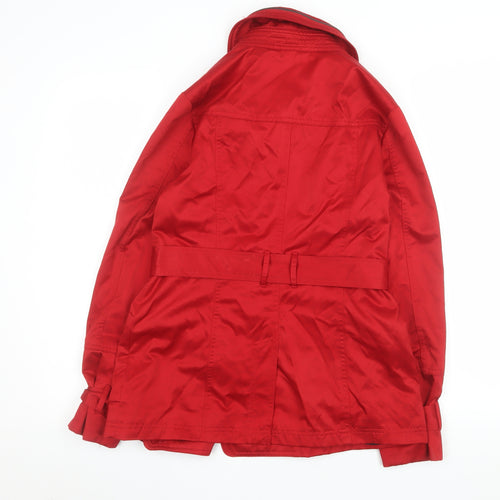 Next Womens Red Belted Trench Coat Size 10 Classic Mid-Length