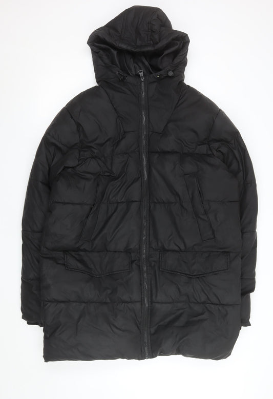 Matalan Men's Black Puffer Hooded Winter Jacket Size L