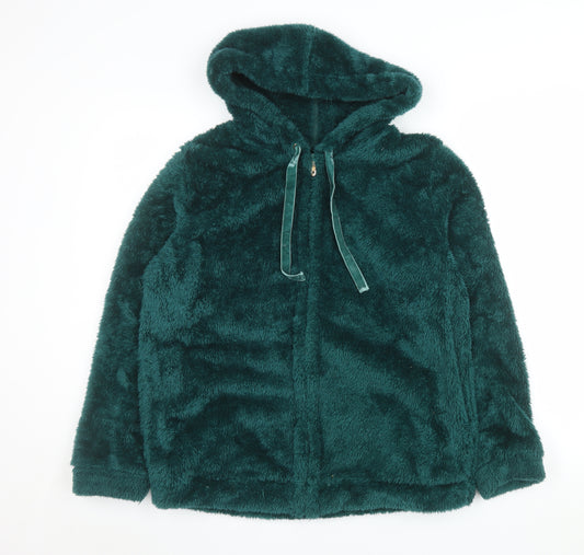 Etam Women Green L Faux Fur Hooded Zip Jacket