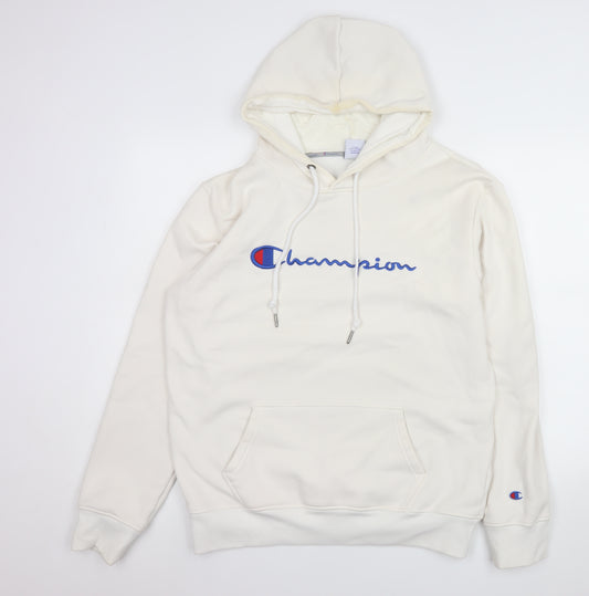 Champion Men White 2XL Pullover Hoodie Fleece Logo Sweatshirt