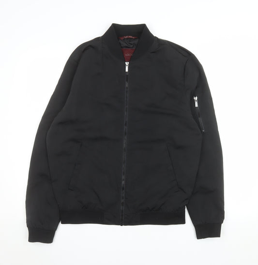 ZARA Man Black Bomber Jacket Men's M Regular Fit Polyester Zip Up