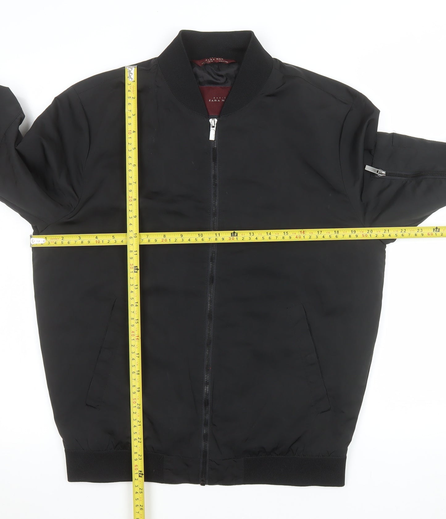 ZARA Man Black Bomber Jacket Men's M Regular Fit Polyester Zip Up