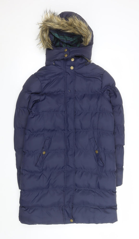 Brave Soul Women's Blue Long Puffer Coat Hooded Size 10