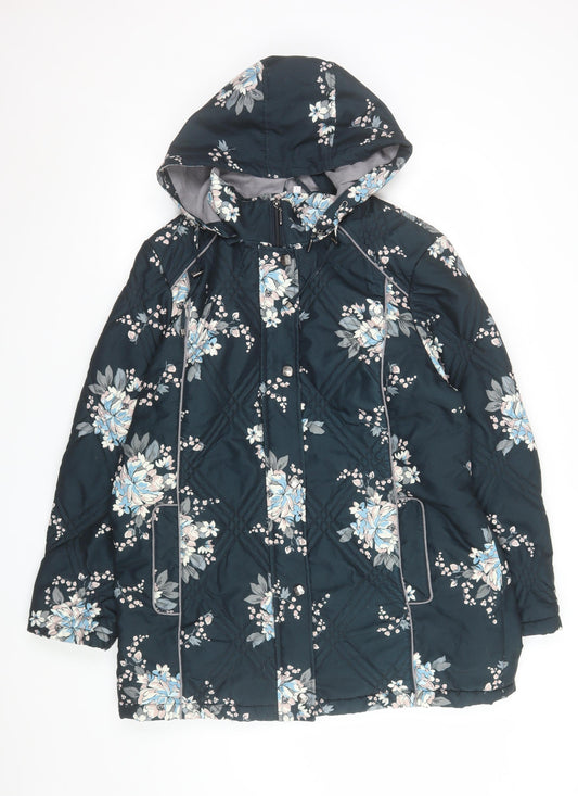 Anna Rose Women's Blue Floral Hooded Puffer Coat Size L