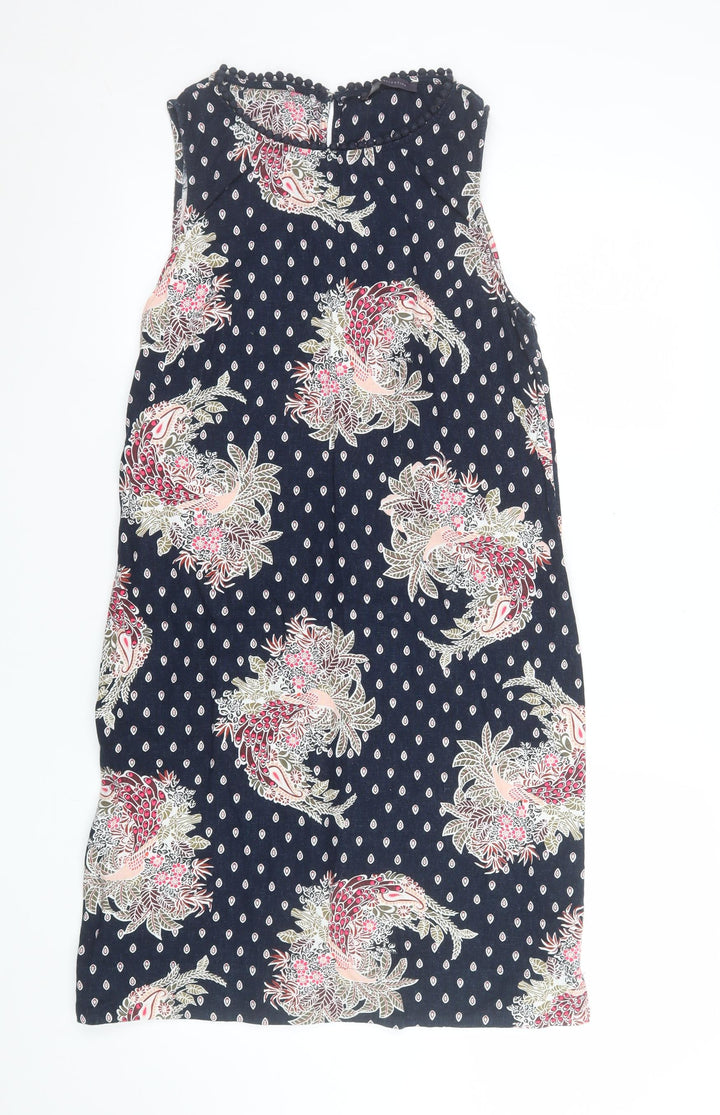 Marks and Spencer Womens Blue Floral Shift Dress Size 10 Linen Blend