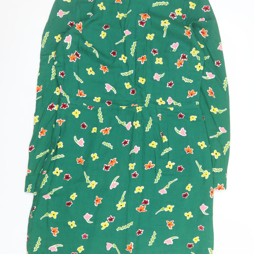 Oliver Bonas Women's Green Floral Viscose Shift Dress Size 10