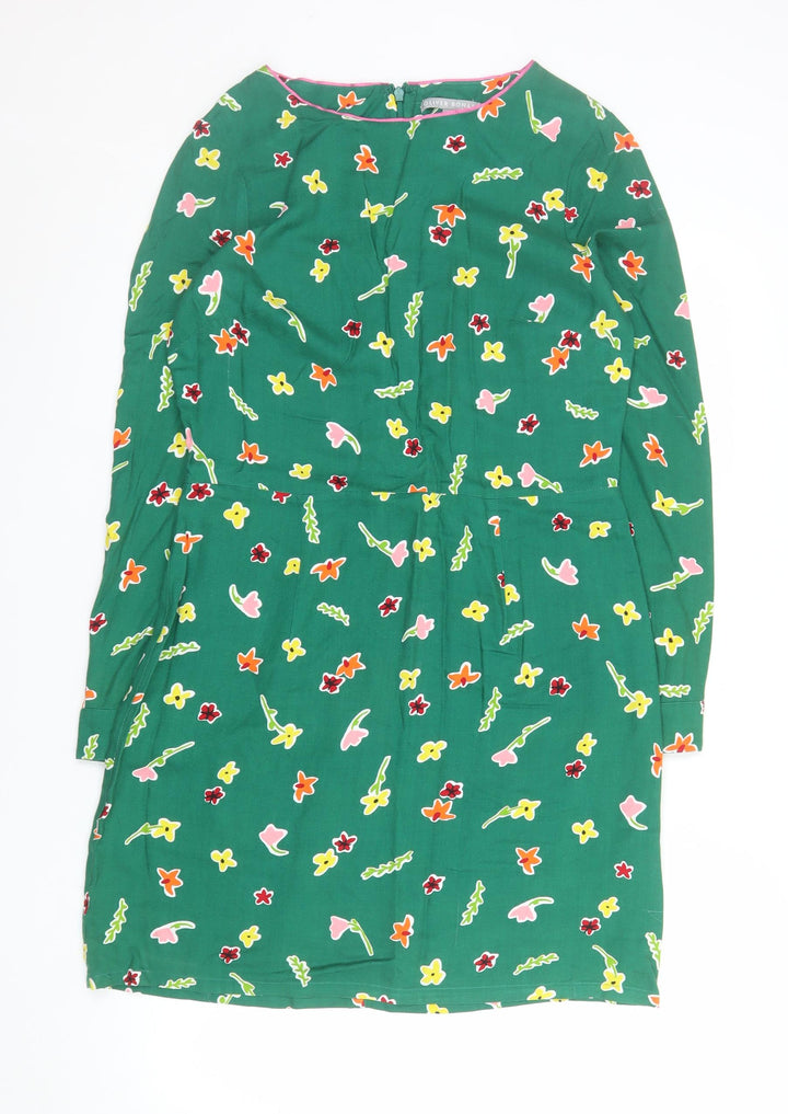 Oliver Bonas Women's Green Floral Viscose Shift Dress Size 10