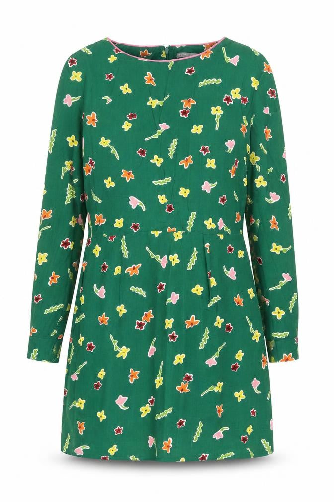 Oliver Bonas Women's Green Floral Viscose Shift Dress Size 10