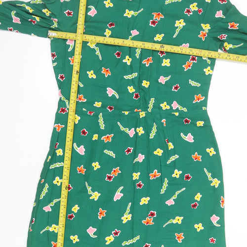 Oliver Bonas Women's Green Floral Viscose Shift Dress Size 10
