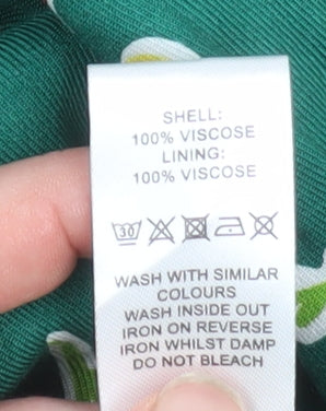 Oliver Bonas Women's Green Floral Viscose Shift Dress Size 10