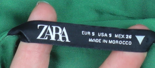 ZARA Women Green Satin Wrap Short Dress Long Sleeve Size S