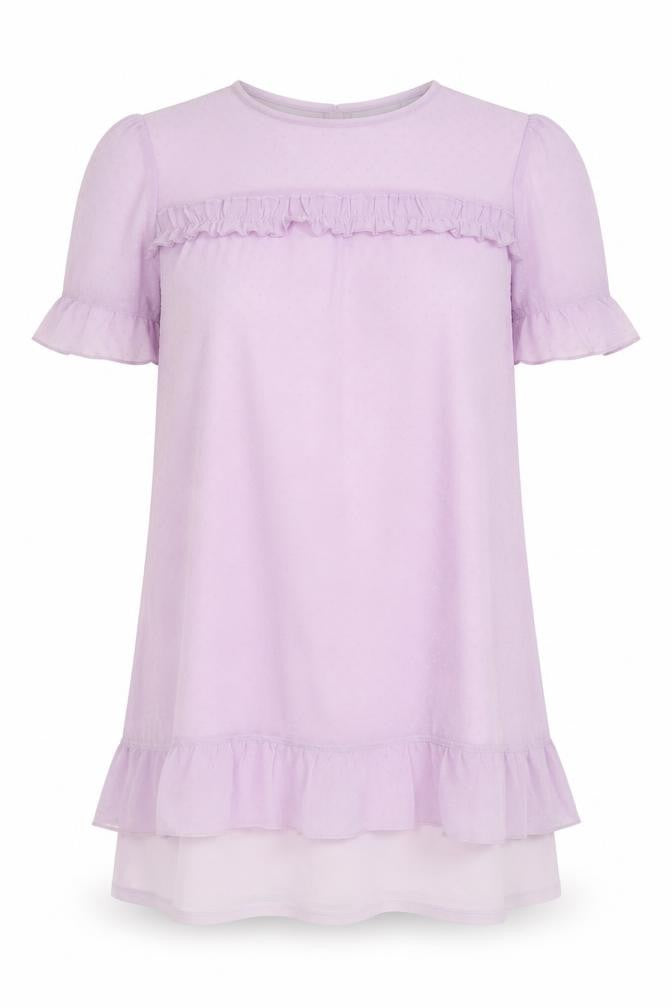 Front view of H&M Divided Women’s Purple Short Ruffle Shift Dress M