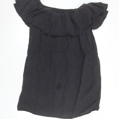 Zara Women Black Size 8 Off Shoulder Ruffle Short Dress